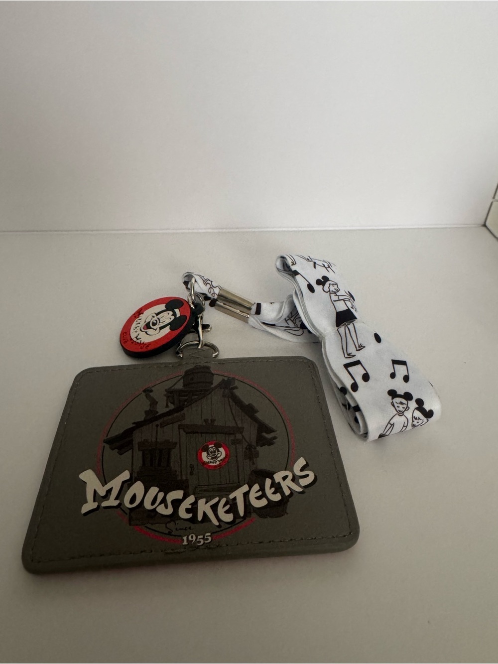 Loungefly Mouseketeers Grey Card Holder with White Character Lanyard